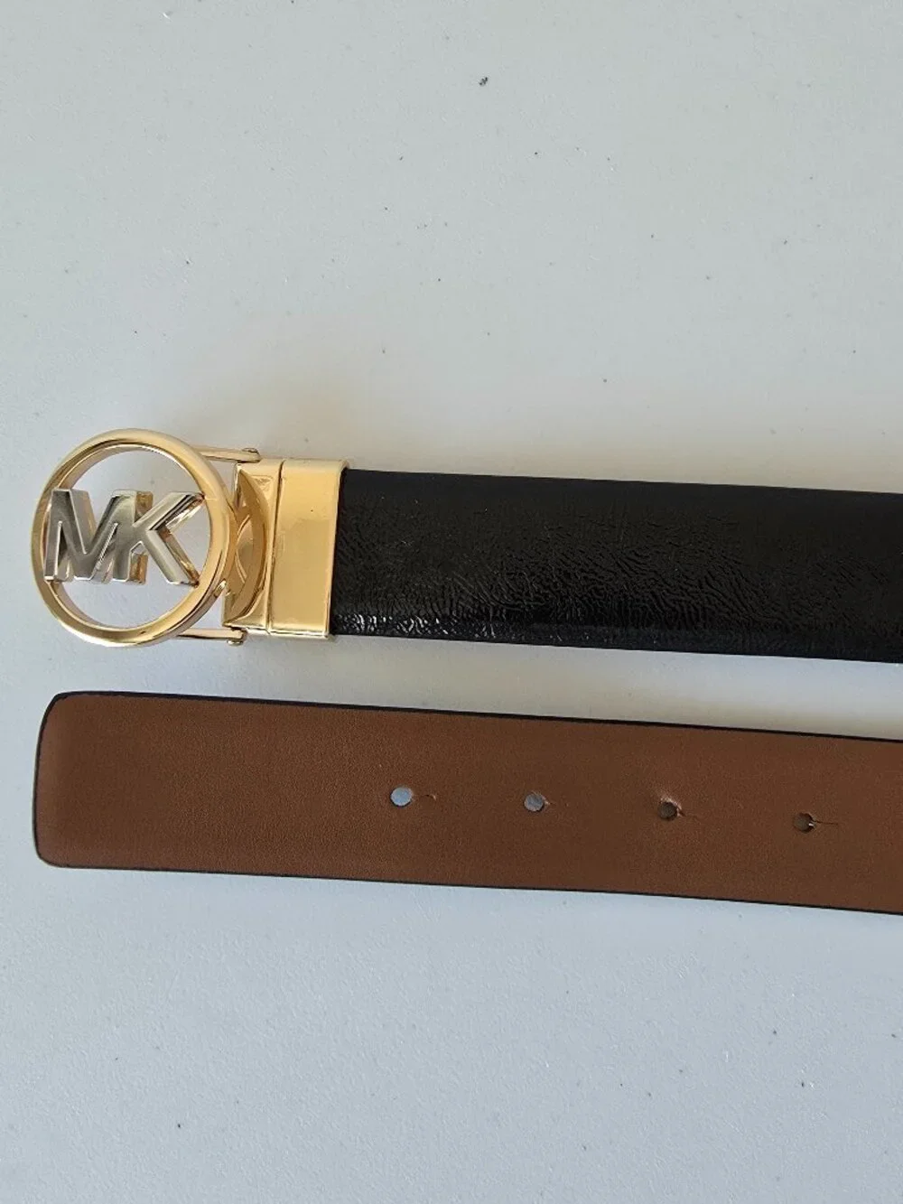 Michael Kors Reversible Belt L Black Brown Gold Buckle NEW